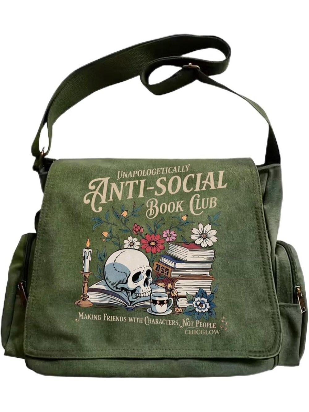 🎃Women's Ghost Book Pattern Messenger Bag Canvas Crossbody Bags Purses Pockets